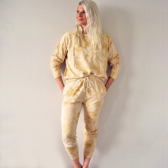 Yellow Cotton Distressed Tie Dye Jogger Set - Picture 3 of 7